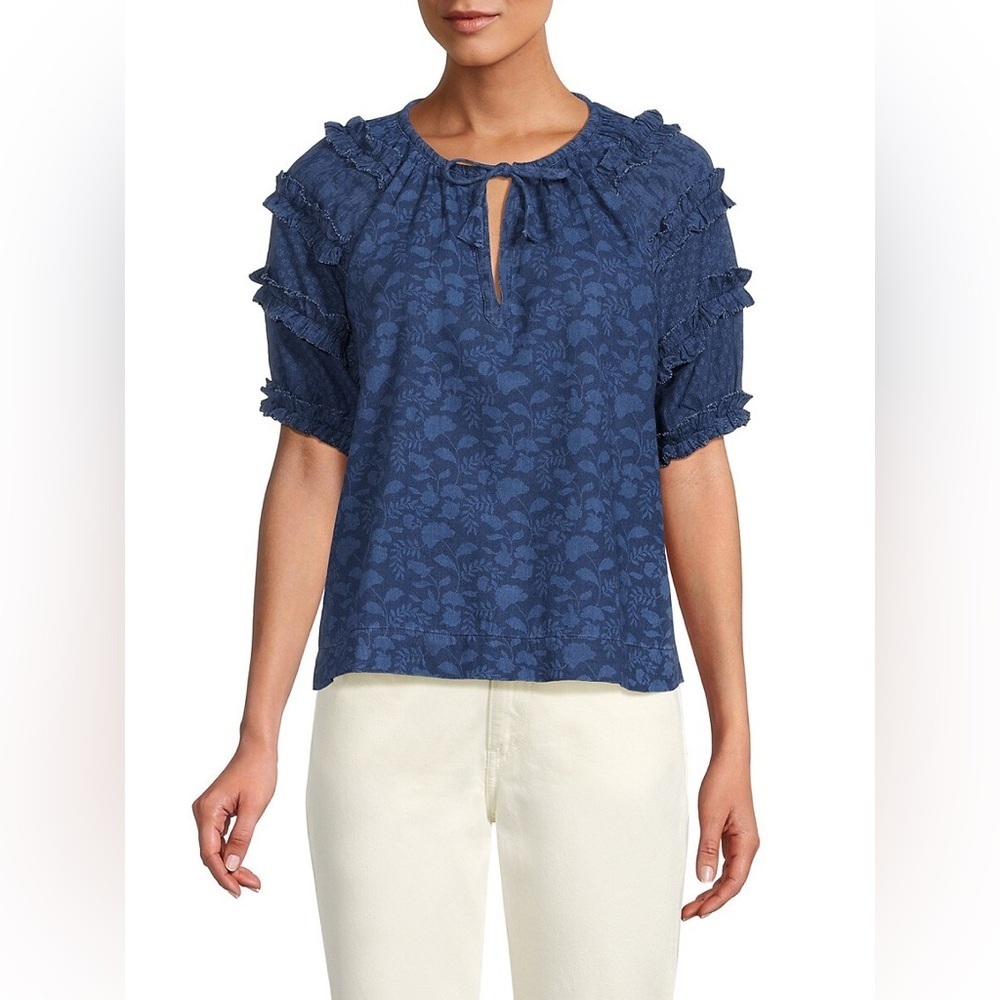 NWOT FAHERTY Women's Bodhi Floral Raglan Sleeve Ruffle Top